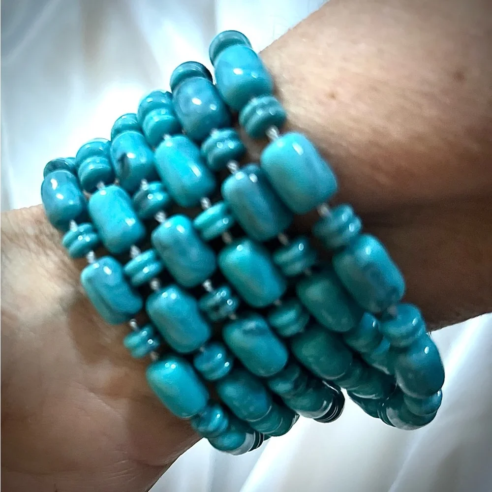 NECKLACE TURQUOISE BEADED Continuous Strand of Multi Sized beads NWT